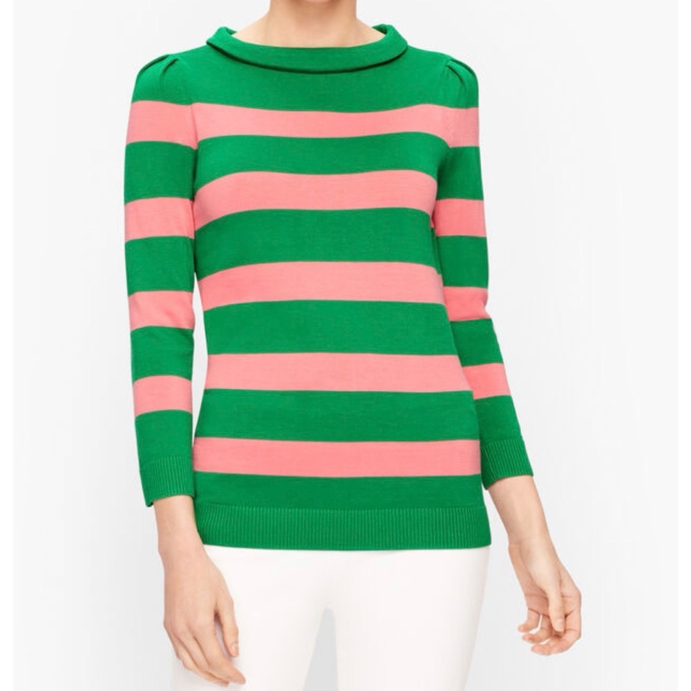 Talbots Vibrant Green and Pink Striped Sweater